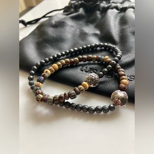 authentic luis morais double wrap hematite 14k white gold bead bracelet stretchy